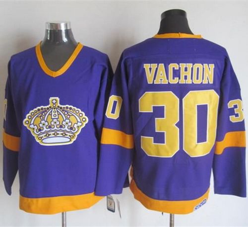 Kings #30 Rogie Vachon Purple/Yellow CCM Throwback Stitched NHL Jersey - Click Image to Close